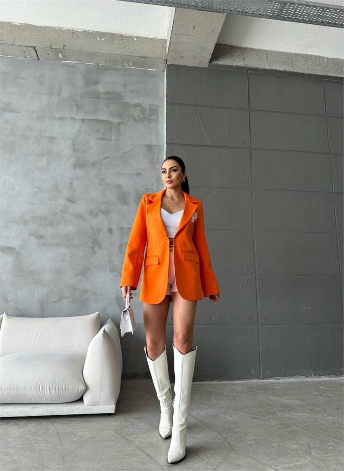 207d778184cc20a52a60 ELLO ETİKETLİ ÇENGELLİ İĞNE DETAYLI CEKET - Orange - Görsel 1