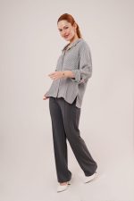 Yarasa Kol Çizgili Cep Detaylı Gri Gömlek - Görsel 2