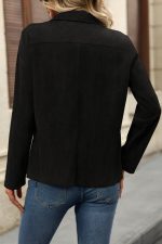 Kadın Uzun Kollu önü Açık Yakalı Süet Ceket - Görsel 3