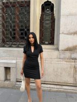 POLO YAKA YAKA KEMER DETAYLI KALEM ELBİSE - Siyah - Görsel 3