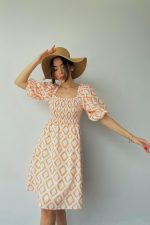 Oranj Kare Desenli Yazlık Elbise - Görsel 2