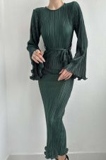 Zümrüt İspanyol Kol Piliseli Elbise - Görsel 3