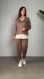 Polo Yaka Gömlek Detay Salaş Balon Pantolunlu ıkılı Takım - Görsel 3