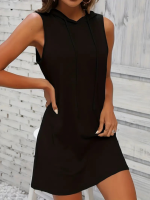 Kadın Kolsuz Kapşonlu Uzun Viskon Elbise - Görsel 3