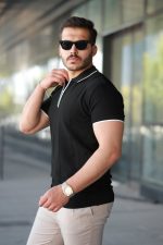 Erkek Dikey Kabartmalı Örgü Dokulu Fermuar Yakalı Tişört - Görsel 2