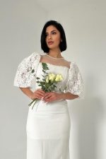 Beyaz İncili Tül Detay Elbise - Görsel 2