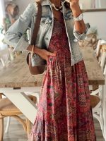 Kadın Kısa Kollu Kruvaze Yakalı Desenli Maksi Boy Süprem Elbise - Görsel 2