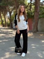 Kadın Uzun Kollu çift Renk Detay Modal Kumaş Ikili Takım