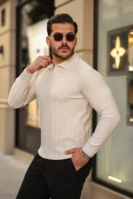 Erkek çizgi Kabartmalı Uzun Kollu Triko