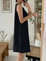 Kadın Askılı Sıfır Kol A Kesim Detaylı Ithal Krep Elbise - Görsel 3