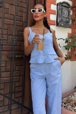 Kalın Askılı Bluz Pantolon Keten Takım 10187 - Görsel 2