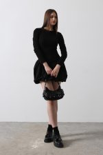 Balon Etekli Elbise - Siyah - Görsel 3