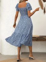 Kadın Kısa Kollu Gipe Detaylı Desenli Midi Süprem Elbise - Görsel 3