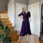 Krep Kumaş Midi Boy Kuşaklı Uzunkol Elbise - Görsel 2