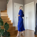 Krep Kumaş Midi Boy Kuşaklı Uzunkol Elbise - Görsel 2