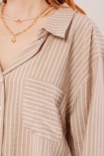 Çizgi Detaylı Cepli Camel Gömlek - Görsel 3