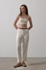 Kemerli Havuç Pantolon - Ekru - Görsel 3