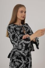 Fiyonk Bağlamalı Brode Bluz - Siyah - Görsel 2