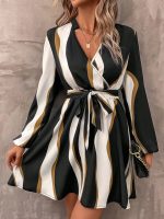 Kadın Uzun Kollu Kruvaze Yakalı Desenli Modal Mini Elbise - Görsel 3