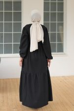 Kadın Uzun Kol Bisiklet Yaka Belden Bağlamalı Elbise - Görsel 3