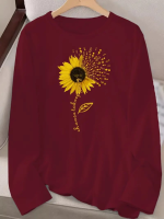 Kadın Uzun Kollu Bisiklet Yaka Ayçiçeği Desenli Viskon Bluz - Görsel 2