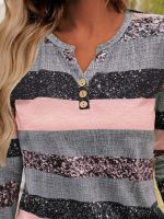 Kadın Uzun Kollu Yakadan Düğmeli çizgili Desenli Süprem Bluz - Görsel 2