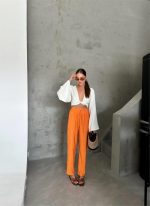 BEL LASTİK DETAYLI MODAL KUMAŞ PANTOLON - Orange - Görsel 3
