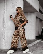 Kadın Dalgıç Kumaş Leopar Desenli Fermuar Detaylı Ikili Tamım - Görsel 2