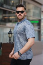 Erkek Yakalı Jakar Baskılı Kısa Kollu T-shirt - Görsel 2