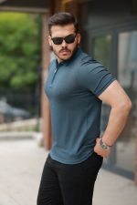 Erkek Fermuarlı Yaka Kısa Kollu Tişört - Görsel 2