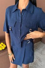 Gömlek Şort Etek Viscon Keten Takım 10162 - Görsel 2