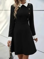 Kadın Uzun Kollu Yakalı Düğmeli Kısa Modal Mini Elbise - Görsel 3