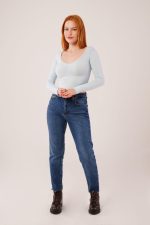 Geniş Yaka Bebe Mavisi Basic Body Bluz - Görsel 2