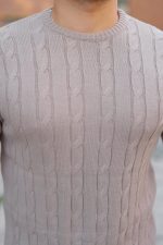 Erkek örgü Desen Bisiklet Yaka Kazak - Görsel 3