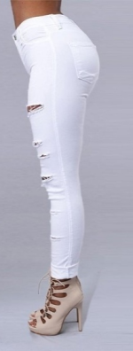 Kadın Yüksek Bel Lazer Yırtık Desenli Kot Pantolon - Görsel 3