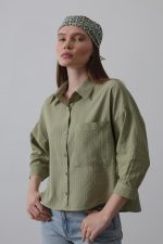 Cepli Kısa Kesim Gömlek - Haki - Görsel 3