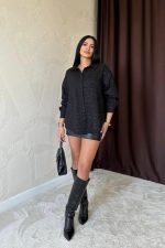 Siyah Işıltılı Gömlek - Görsel 3