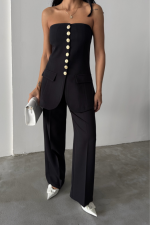 TASARIM GOLD DÜĞMELİ STRABLEZYELEK - Siyah - Görsel 3