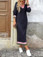 Kadın Uzun Kollu Yakalı çok Renkli Triko Uzun Elbise - Görsel 3