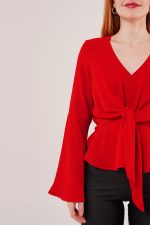 Ön Bağlamalı Volan Kol Kırmızı Bluz - Görsel 3