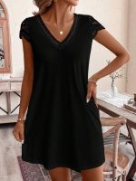 Kadın Kısa Kollu V Yakalı Viskon Elbise - Görsel 2