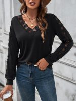 Kadın Uzun Kollu V Yakalı Dantel Detaylı Viskon Bluz - Görsel 3