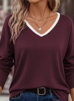 Kadın Uzun Kollu V Yakalı Viskon Iki Iplik Bluz - Görsel 2
