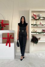 Siyah Vatkalı Kemerli Tulum - Görsel 2