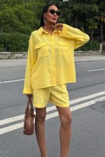 Gömlek Ve Şort Flamlı Keten Takım 10130 - Görsel 2