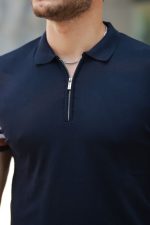 Erkek Fermuar Yakalı Kolları Desenli Kısa Kollu Tişört - Görsel 3