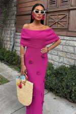 Eteği Gül Detay Madonna Yaka Elbise 2863 - Görsel 2