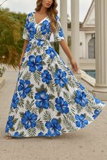 Kadın Kısa Kollu V Yakalı Desenli Süprem Elbise - Görsel 3