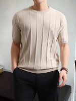 Erkek Kısa Kollu Bisiklet Yaka çizgili Triko Bluz - Görsel 2