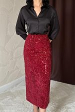 Bordo Pulpayetli Parlak Etek - Görsel 3